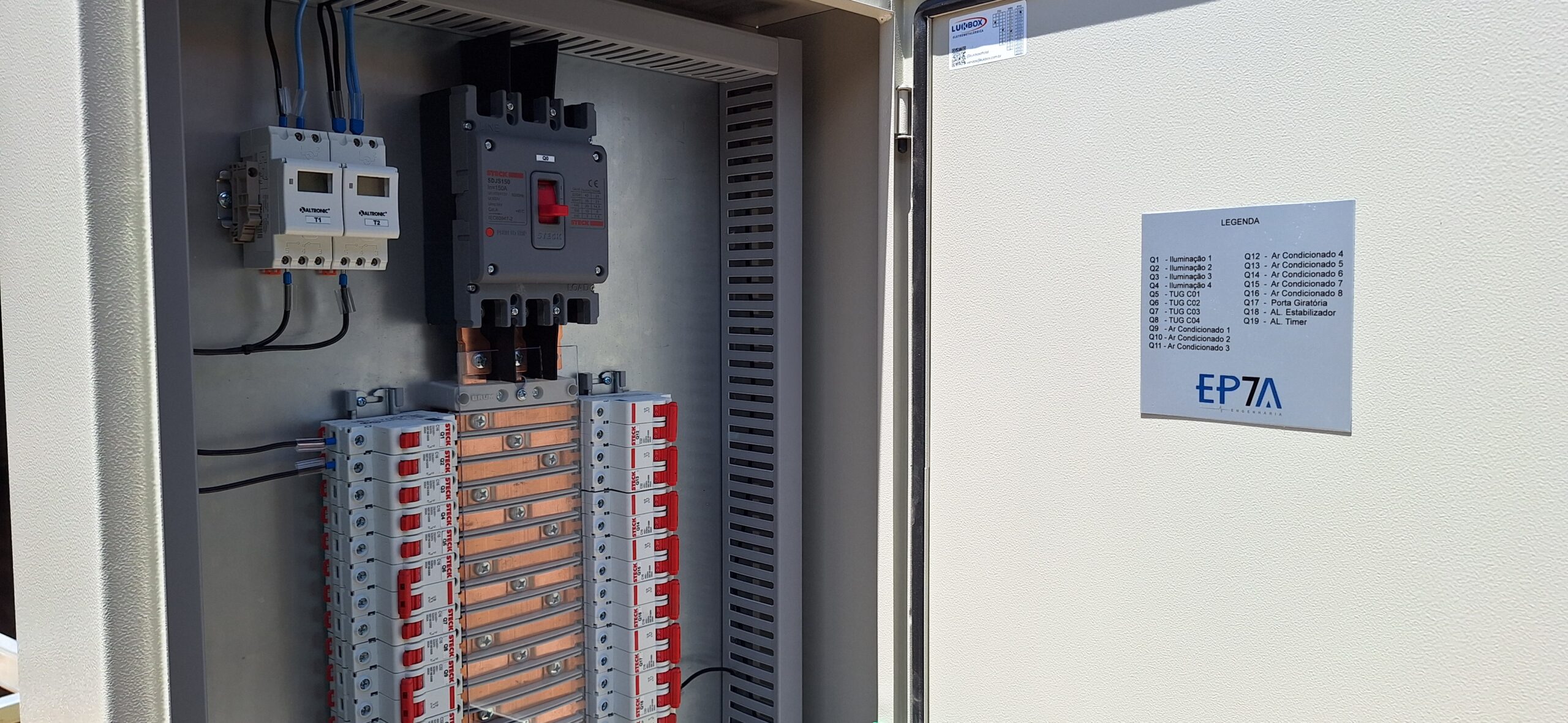 Painel Elétrico Painel Quadro Distribuição Força e Luz QDFL Disjuntor Caixa Moldada Steck IDR DPS Steck Barramento BRUM Barramento Volt Plus Barramento 250A